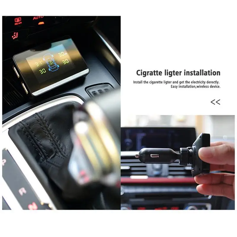 

Car Wireless Durable Accurate TPMS Tire Pressure Monitoring System With 4 Sensors LCD Display Monitor Cigarette Lighter