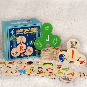 

Baby Kids Letter Animal Cognition Puzzle Toys Toddler Cards Matching Game Wood Educational Toys for Children Pair Puzzle