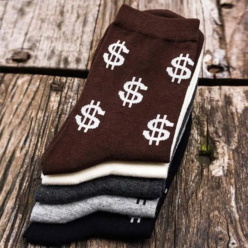 BTLIGE Dollar Signs Print Socks Men Money Design Cotton Winter Socks