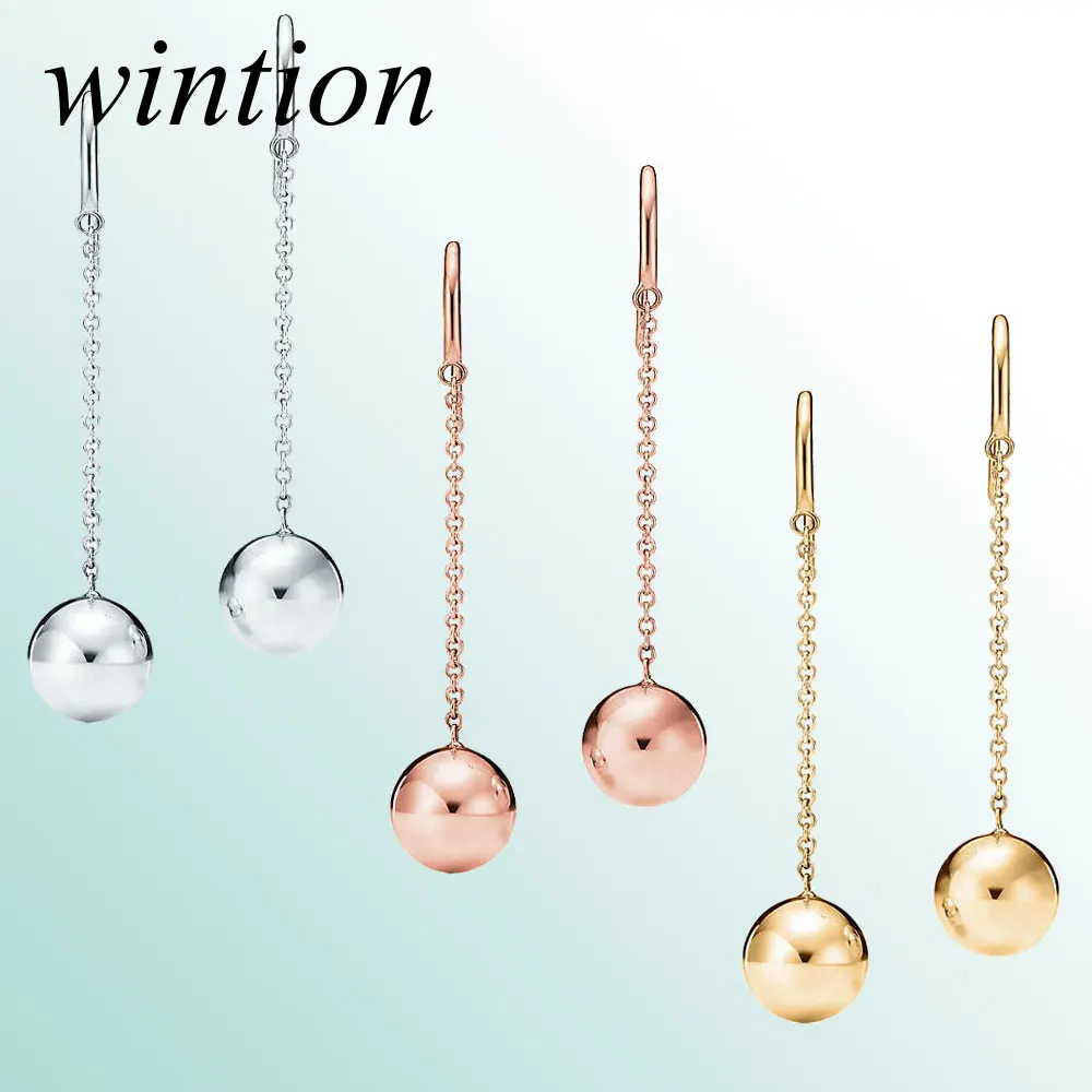 

Wintion tiff bead pendant earrings original 100% 925 sterling silver ladies rose gold fashion retro holiday gift free shipping