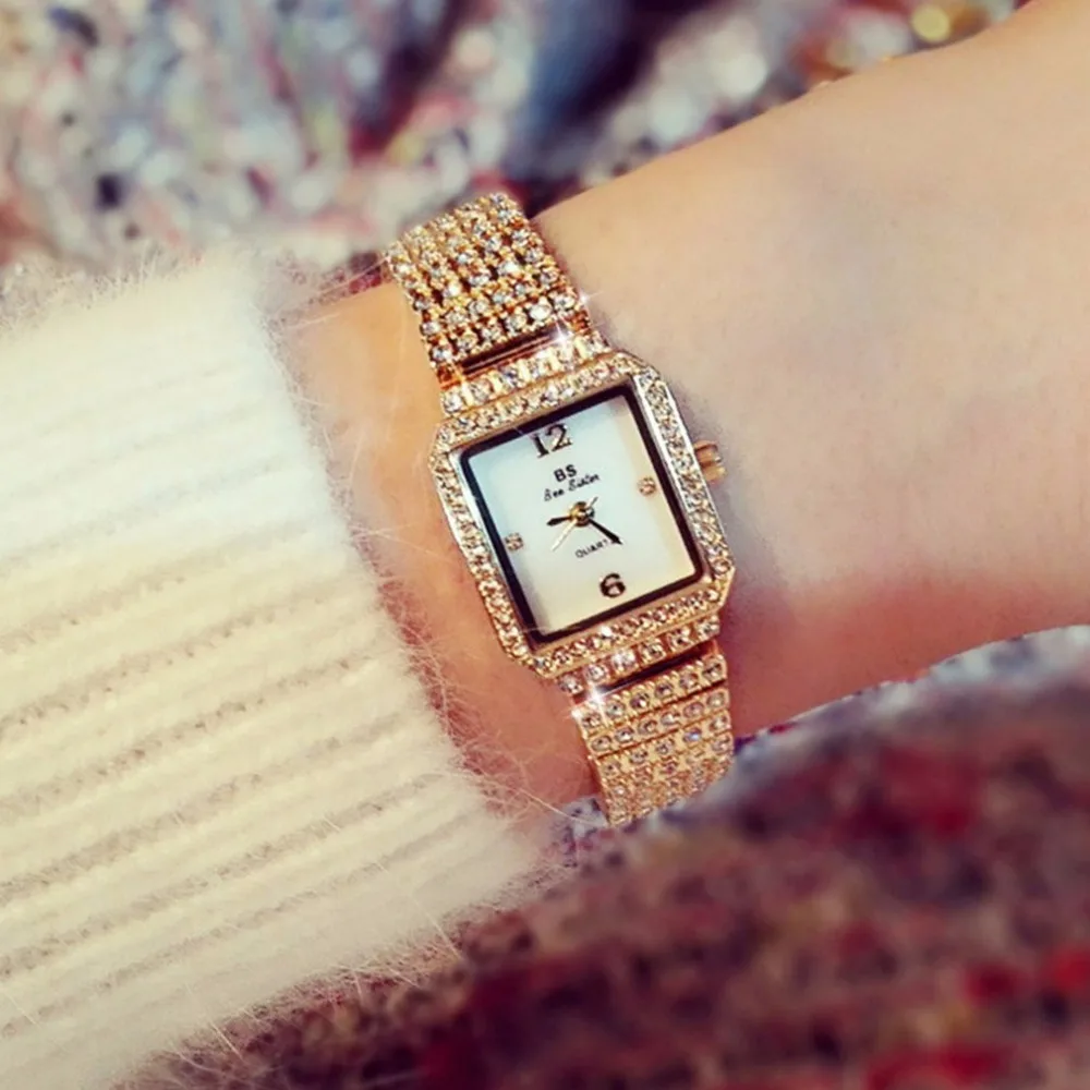 Горный хрусталь украшения дамы кварцевые Для женщин браслет часы Кристалл Аналоговый наручные часы Relogio Feminino
