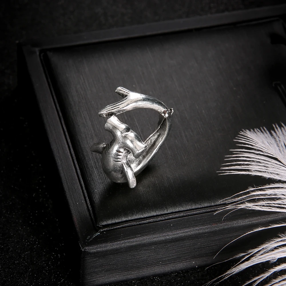2 Pcs/set Punk Personality Shark Opening Silver Ring Women Charm Party Jewelry Accessories Christmas Gifts
