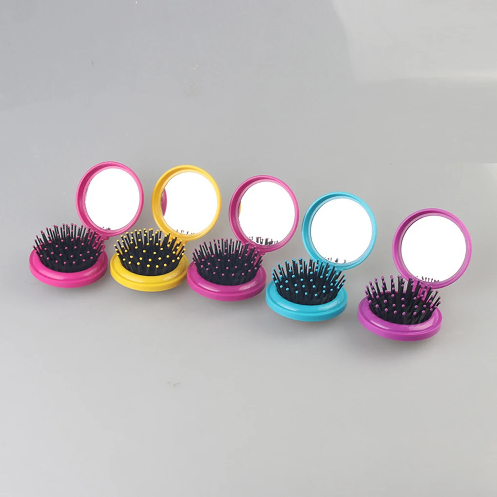 

1pc Random Color Mini Round Folding Comb with Mirror Magic Health Massage Brush