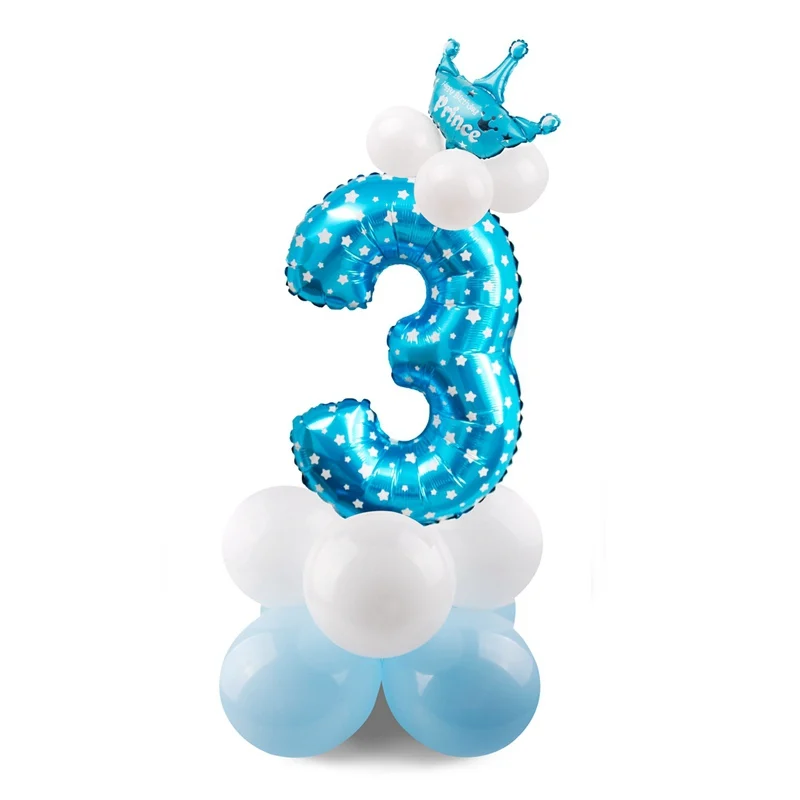 FENGRISE 17 шт. Синий Розовый шара с цифрой «шары с днем рождения» 1st украшения для вечеринок по случаю Дня рождения детская футболка для мальчиков и девочек, партия клипсы для воздушных шаров, номер - Цвет: Blue 3