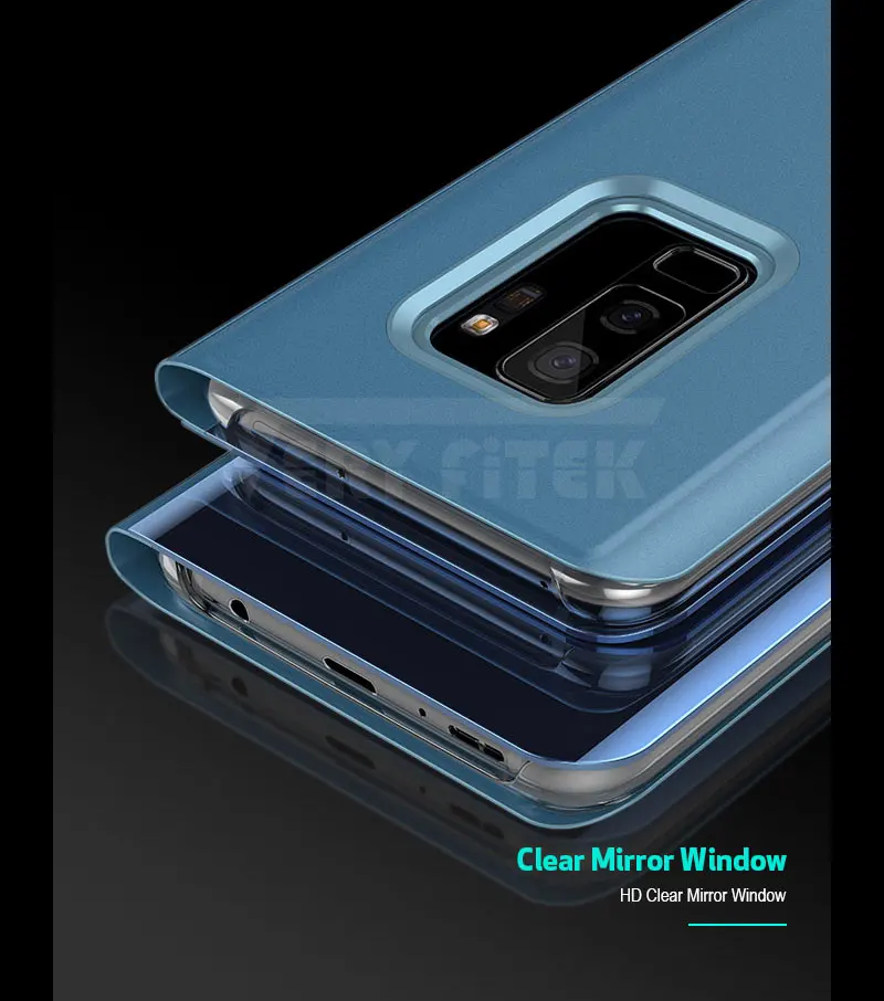 For Samsung Galaxy S9 S8 Plus S7 S6 edge A8 2018 Case Luxury Flip Stand Clear View Mirror Phone Cover For iphone X 8 7 6s 6 plus (6)