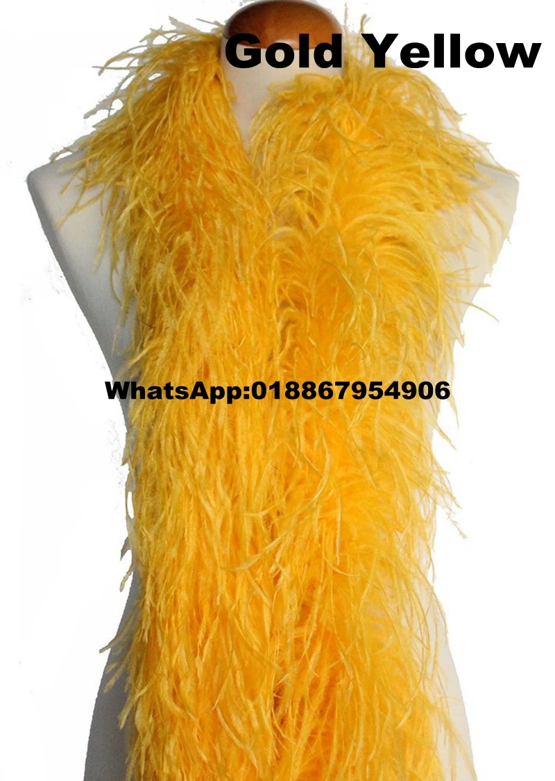 

19 colors available ! 8ply Ostrich feather boas 10meters/lot Gold Yellow DYed high quality feather strips fringes trims