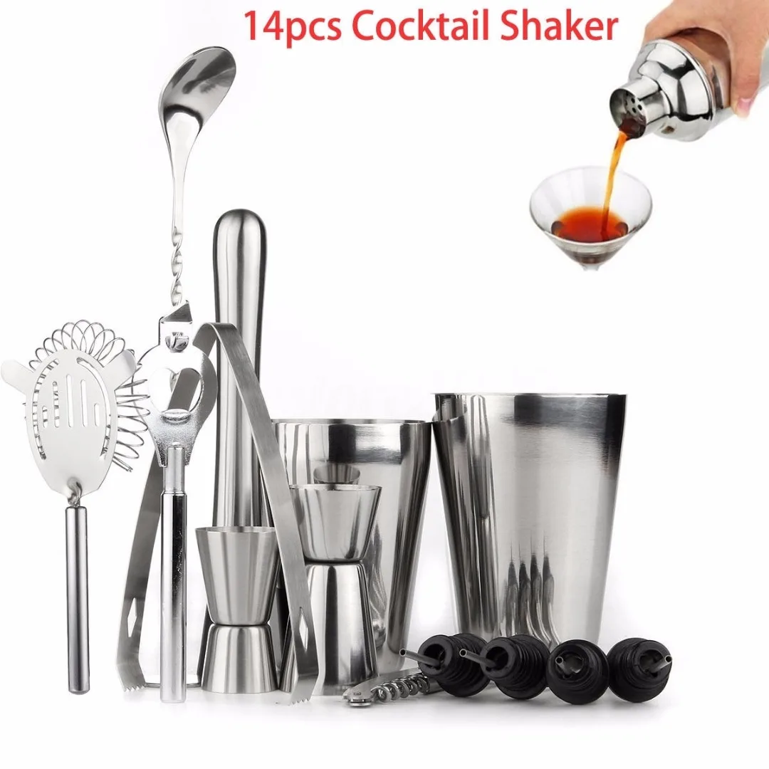 

JX-LCLYL 14Pcs Cocktail Shaker Set Drinks Strainer Bottle Opener Maker Mixer Bar Tool New