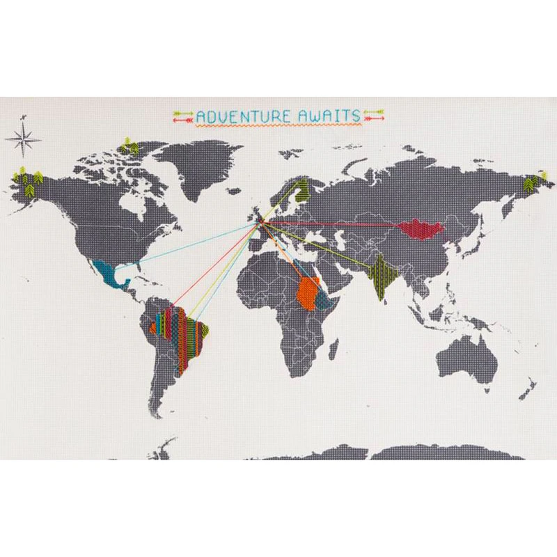 

Cross Stitch World Map of the World Embroidery Needlework Travel Map DIY Office Shcool Decoration Map Broider Color Line Mark