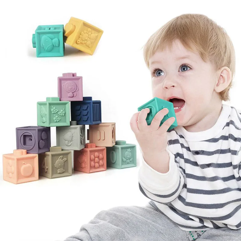 

1 Set Soft Silicone Building Blocks 3D Touch Hand Ball Blocks Baby Grasp Ball Toys Fun Rubber Teethers Squeeze Kids Toys