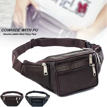 

2019 Brand Unisex Fashion Men Genuine Leather Waist Packs Men Organizer Travel Waist Pack Necessity Waist belt Mobile Phone Bag