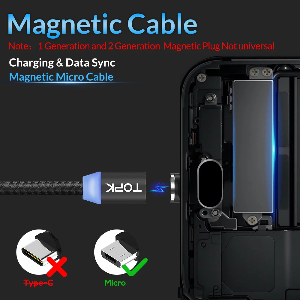 TOPK RLine3 LED المغناطيسي مايكرو كابل usb لسامسونج Xiaomi هواوي الروبوت الهواتف المحمولة سريع شحن مزامنة بيانات سلك Microusb سلك TOPK RLine3 LED المغناطيسي مايكرو كابل usb لسامسونج Xiaomi هواوي الروبوت الهواتف المحمولة سريع شحن مزامنة بيانات سلك Microusb سلك