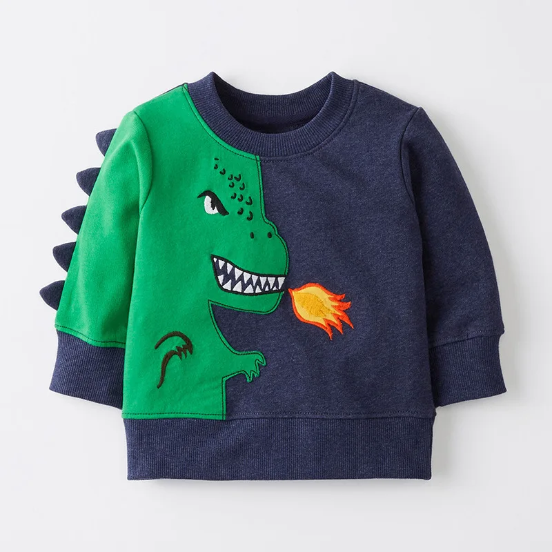 Детский свитер; худи для мальчиков с изображением динозавра из мультфильма; Детское пальто с вышивкой; детская толстовка с объемным рисунком