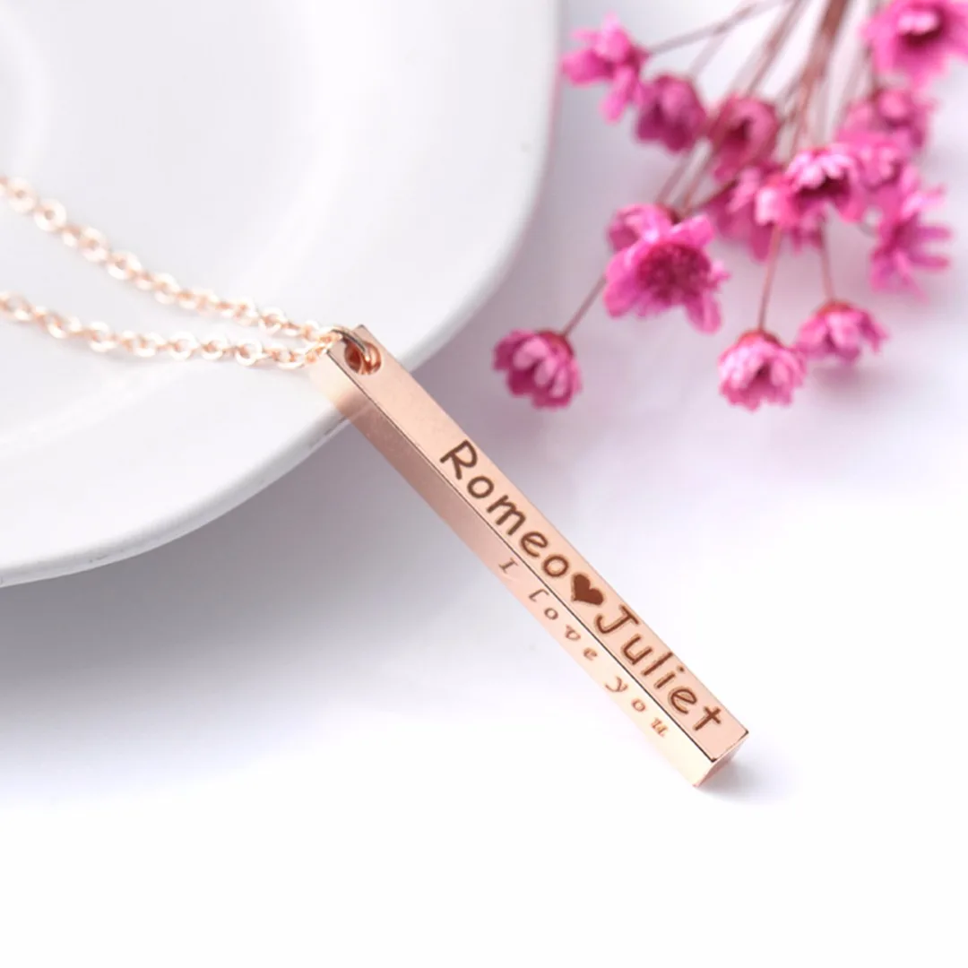 Women Engraved Name Bar Pendant Stainless Steel Necklace Vintage Charm Men Silver Link Chain Necklace Wedding Jewelry Gift