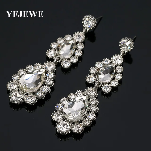 Yfjewe White Crystal Drop Earrings For Women Vintage Flower Silver Yfjewe White Crystal Drop Earrings For Women Vintage Flower Silver Plated Bride Wedding Jewelry Accessories