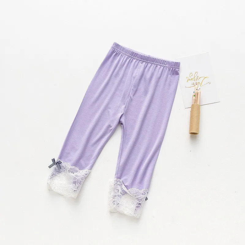 Летние леггинсы для девочек детские леггинсы классические укороченные брюки с цветочным кружевом для малышей детские штаны От 2 до 8 лет - Цвет: Light purple