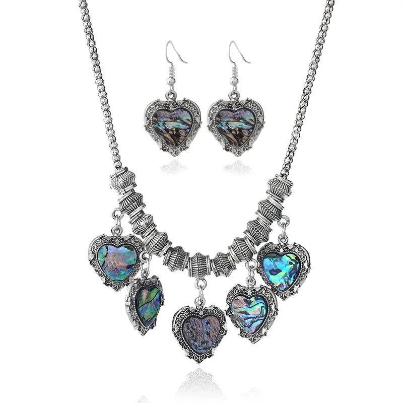 

European American fashion retro peach heart leopard women earrings necklace two-piece egypt indian pakistani Thai jewelry set