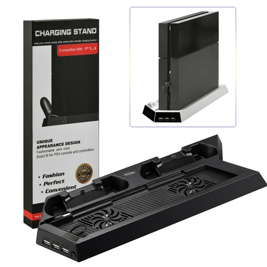  PS4 Mutilfunctional Vertical Cooling Stand Cooler Fan Dual Joystick/Controller/Joypad USB Charger f