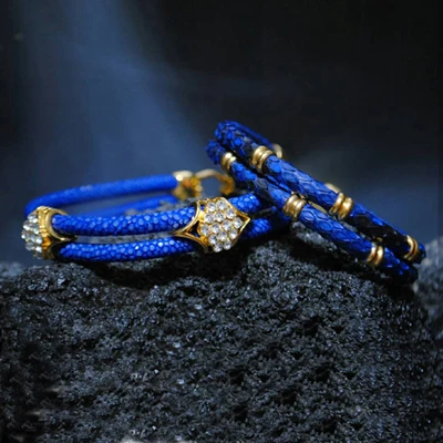 Модный двухслойный синий кожаный браслет из белого циркония, Золотая Пряжка для браслета на запястье, вечерние подарки - Окраска металла: blue rose gold