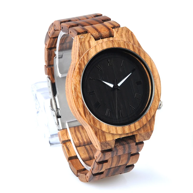 BOBO BIRD M30 Zebra Wooden Quartz Watch With Wood Band Lightweight Vintage Wooden Men Analog Luminous Pointers Watch