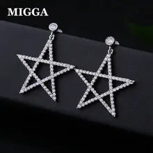 MIGGA White Gold Color Cubic Zirconia Big Star Stud Earrings Luxury CZ Crystal Women Brincos Jewelry