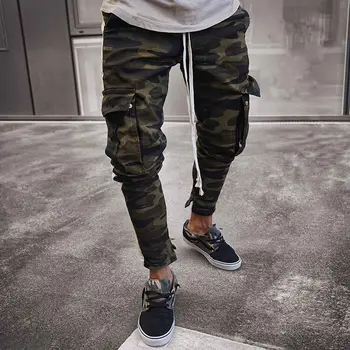 

Fashion Men Jeans Hip Hop Cool Streetwear Biker Multi Pockets Camo Green Skinny Jeans Slim Fit Mens Clothes Pencil Jeans