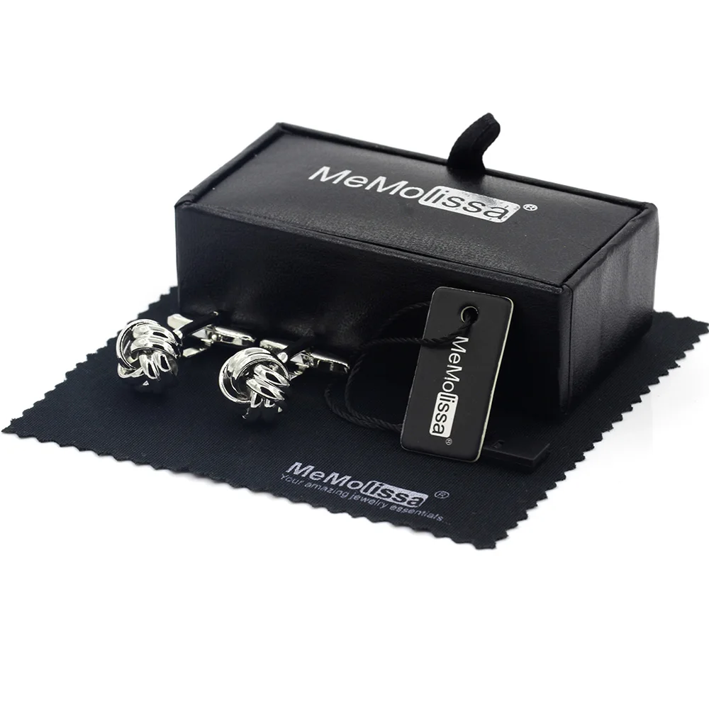 

MeMolissa Display Box Cufflinks Silver Cufflinks for Men Fashion 2 laye Knot Design Top Quality Cufflinks Free Tag & Wipe Cloth