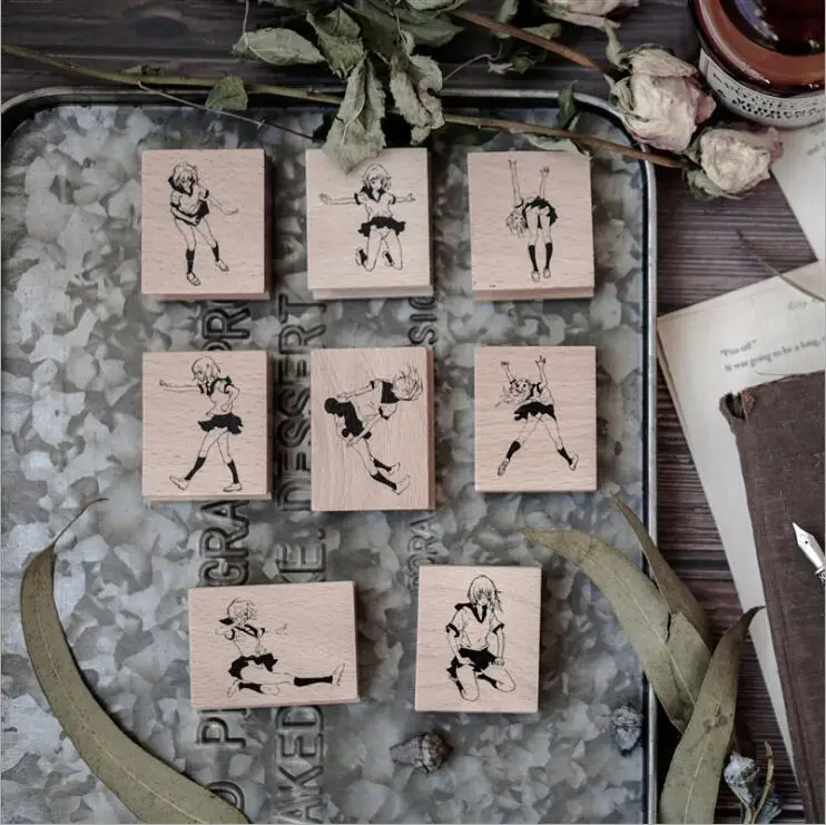 

1pcs Strange Girl Series Retro Wooden Rubber Stamps for Scrapbooking Stationery Decorative Dairy Book Bookmark Standard Stamp