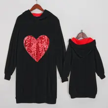 Brand New Family Matching Clothes Women Baby Kids Girls Hoodies Sweatshirts Long Sleeves Heart-Shaped Sequin Hooded Sweater