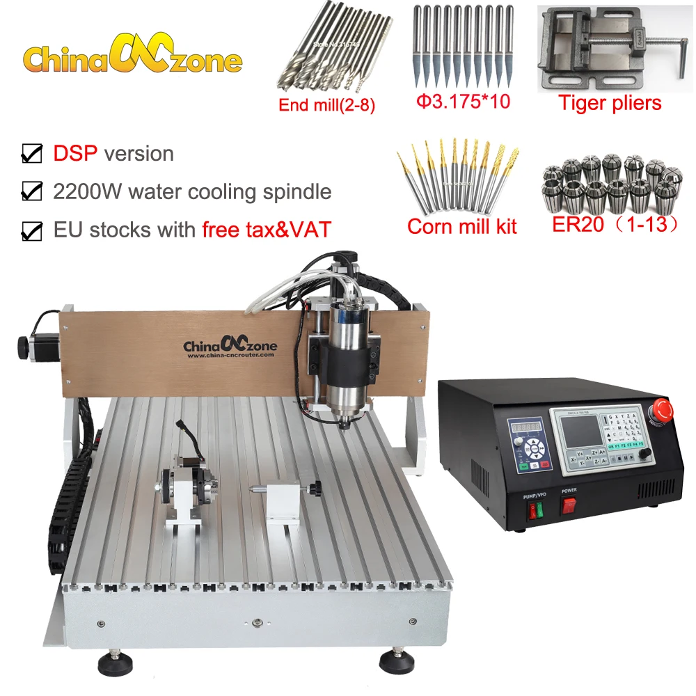 

EU stocks CNC 6090 Router Metal Cutting Engraving DSP 4axis 2200W Water Cooling Carving Machine PCB Milling for Stone Cutting