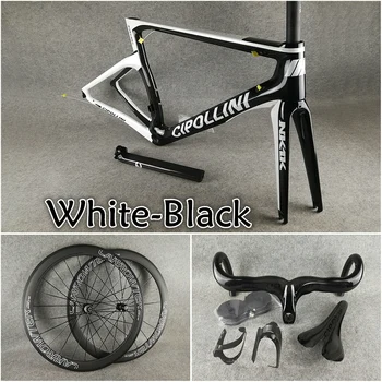 

T1000 3K White-Black NK1K carbon road bike frames Cipollini Handlebar Saddle Bottle cages 50mm carbon wheels Novatec A271 hubs