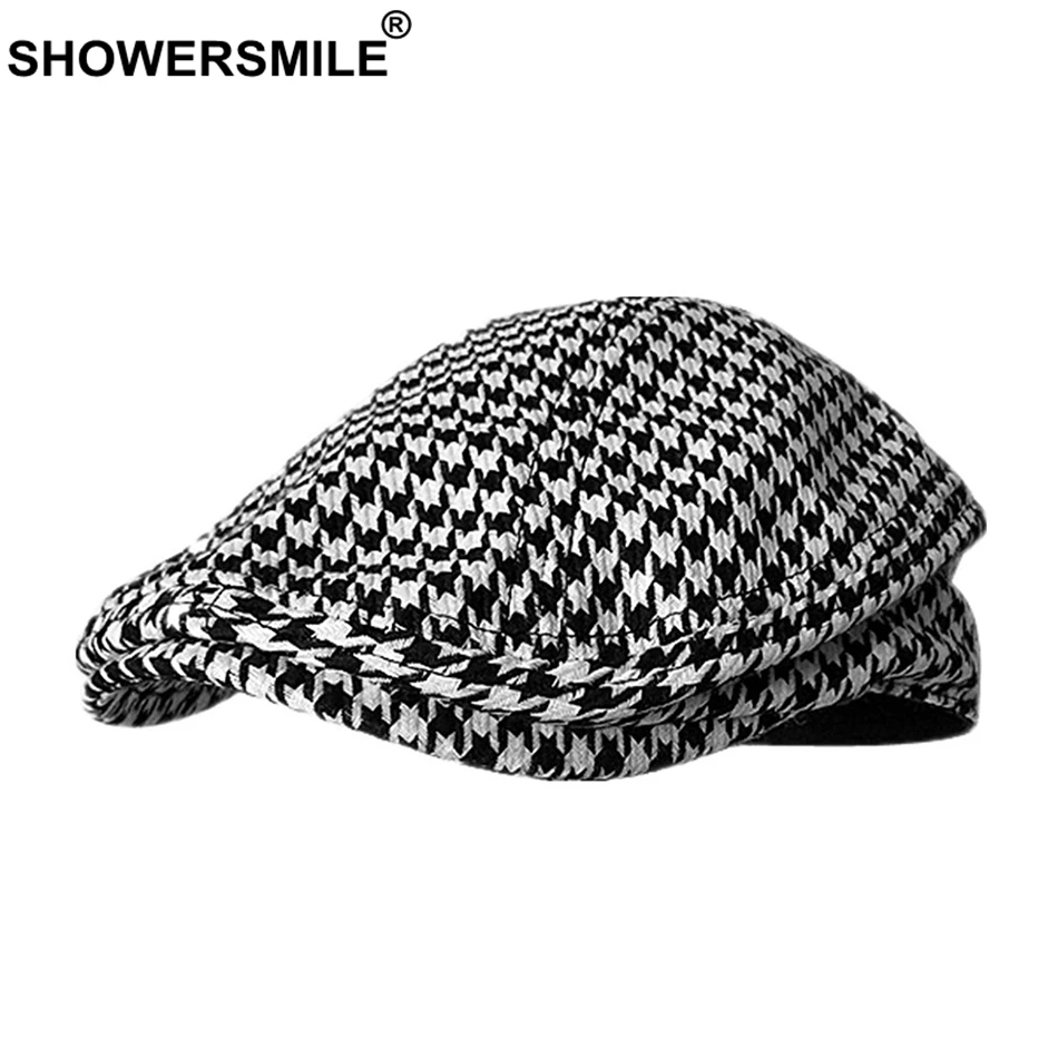 SHOWERSMILE, повседневная мужская кепка, летняя, льняная, берет, шапка, мужская, в клетку, серая, гусиная лапка, дышащая Кепка, s бренд, Duckbill, кепки для езды