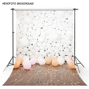 

Dark Wood Floor Photo Backdrops Newborn Baby One Birthday Ballons for Party Indoor White Backgrounds for Photo Studio Custom