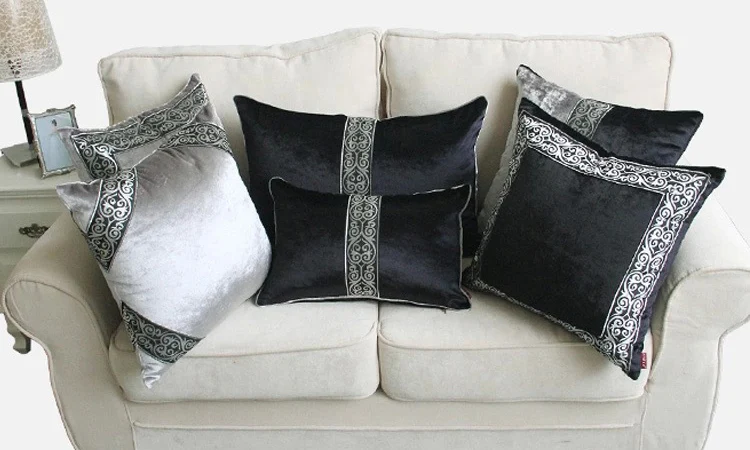 Роскошное бархатное покрытие для подушки, декоративный серый черный Чехол на подушку, домашний декор, подушка с геометрическим рисунком, наволочки