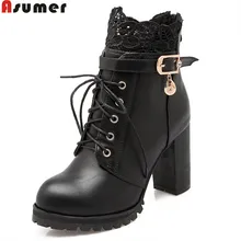 ASUMER/ горячая распродажа; Новое поступление; женские ботинки; модные женские ботинки на молнии; ботильоны на шнуровке; сезон осень-зима; Простые; большие размеры 33-46