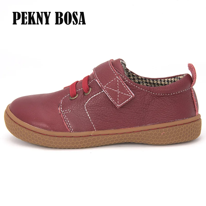 PEKNY BOSA/Брендовая детская кожаная обувь; детская обувь для мальчиков; унисекс; ортопедическая обувь для девочек; размеры 31-35; коричневый, красный цвет