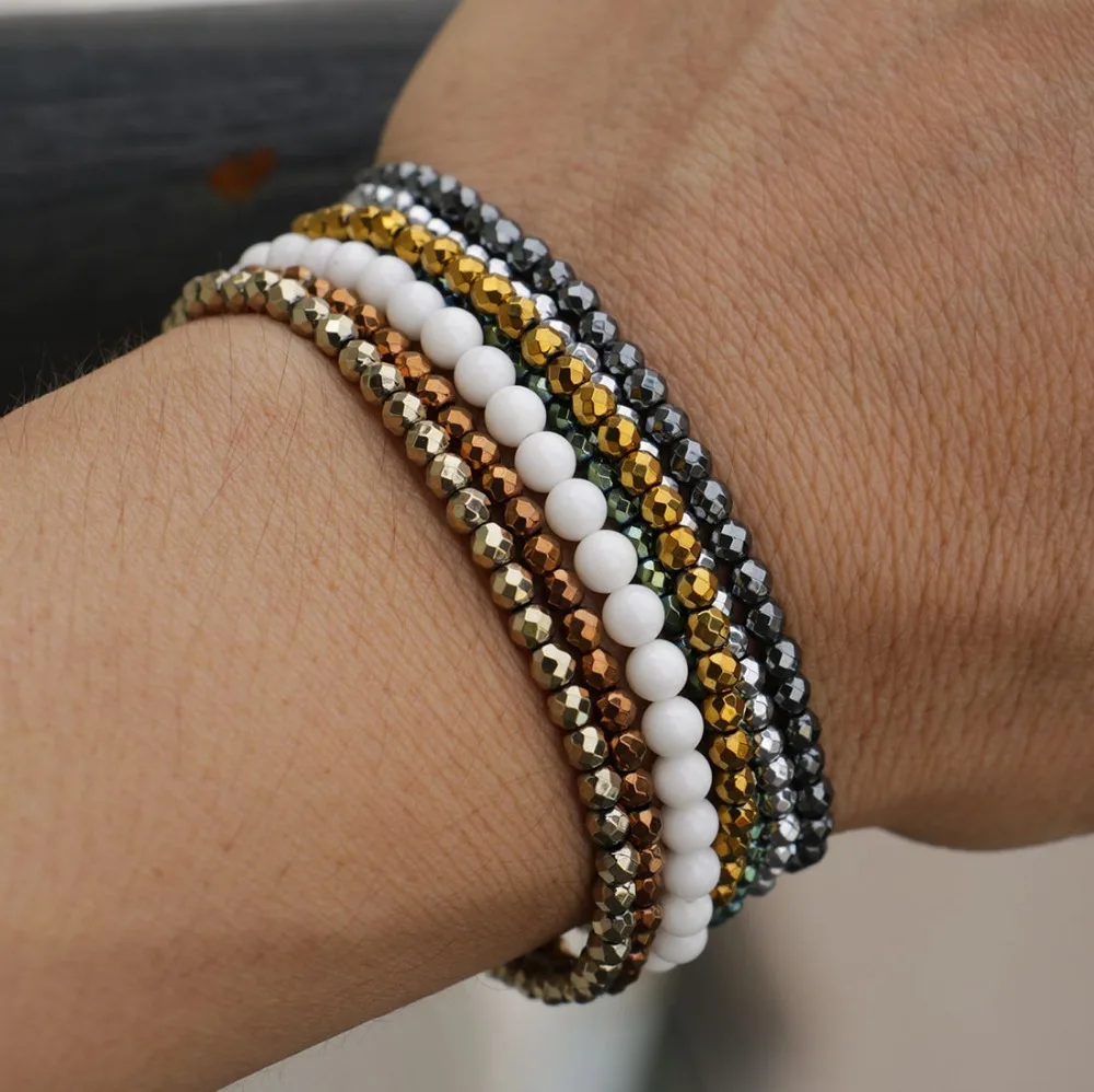 

lotsale 7pieces Multi-color Hematite Stone Beads Elastic Bracelets