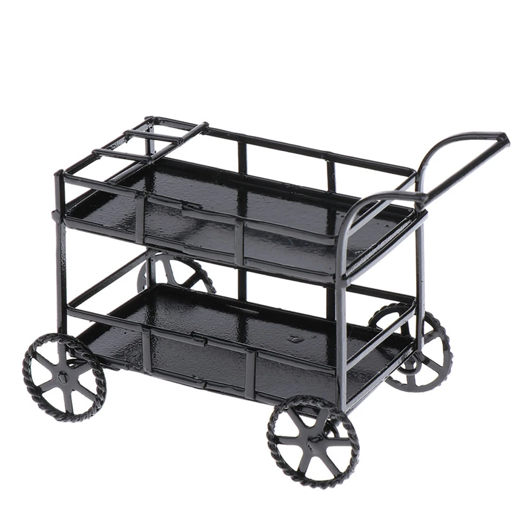 Miniature Metal Serving Cart for 1/12 Dollhouse Accessories - Dolls Kitchen, Dining Room, Restaurant Decor