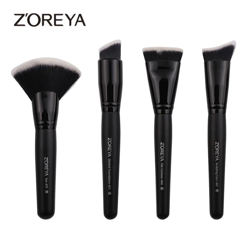 

ZOREYA Makeup Brushes Set Foundation Eyeshadow Flat Contour Large Fan Brush Make Up Brushes Professional Black Wooden Handle