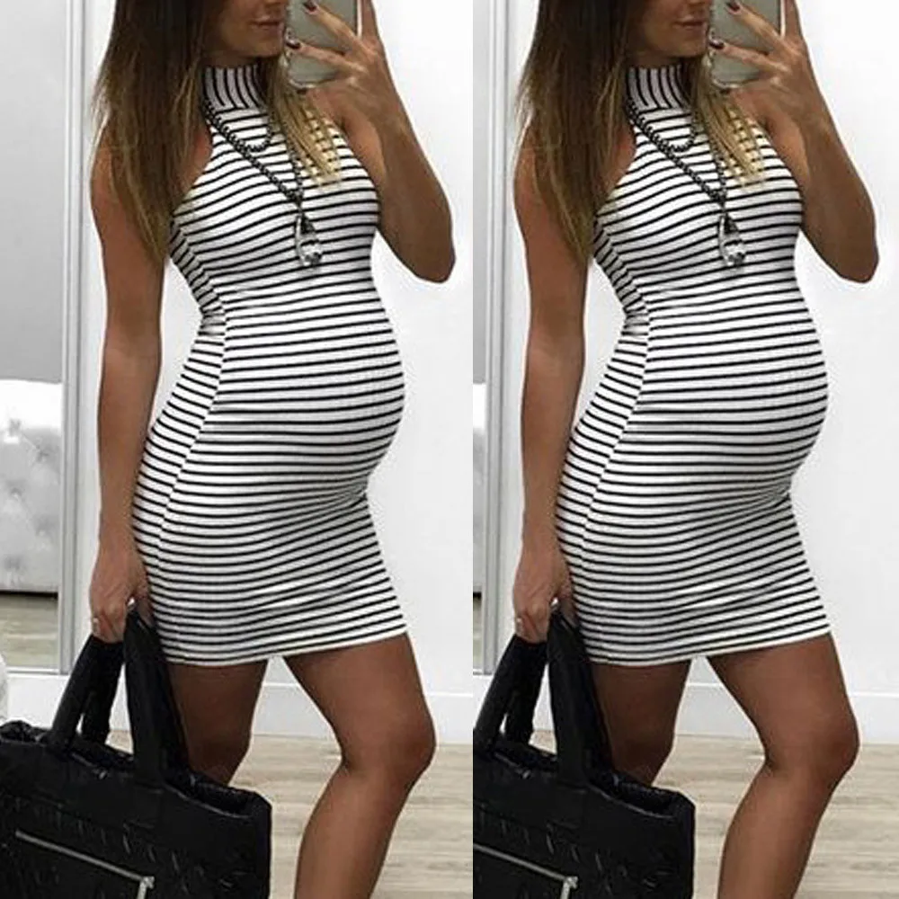 

MUQGEW 2019 Maternity Clothings dresses for pregnant women Striped O-Neck Dress summer clothes for pregnant women hamile elbise