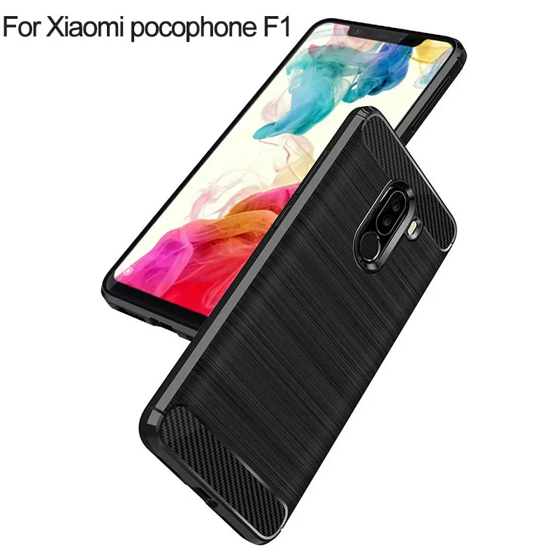 

Xiaomi pocophone F1 Case Cover Poco F1 TPU Silicone Bumper Anti-Shock Soft Carbon Fiber Cases For Pocophone F1 Global Version