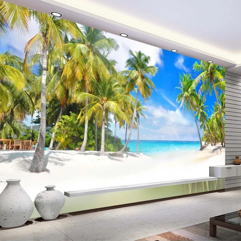 

Custom 3D Wall Mural Wallpaper Coconut Tree Seascape Landscape Wall Painting Photo Background Wall Paper For Living Room Bedroom