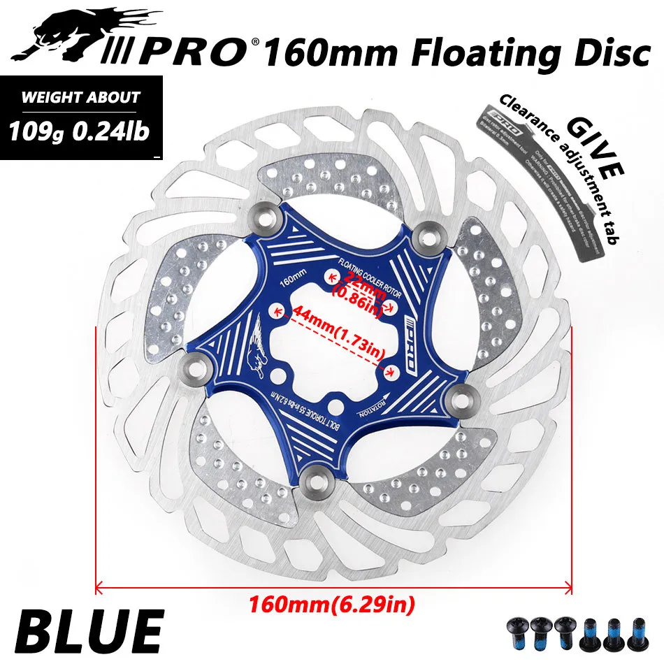 160mm bule IIIPRO 1 шт. MTB/дорожный велосипед велосипедный дисковый тормоз охлаждения плавающий ротор 140/160/180/203 мм горный велосипед 6 болтов рассеивания тепла ротора - Цвет: 160mm bule