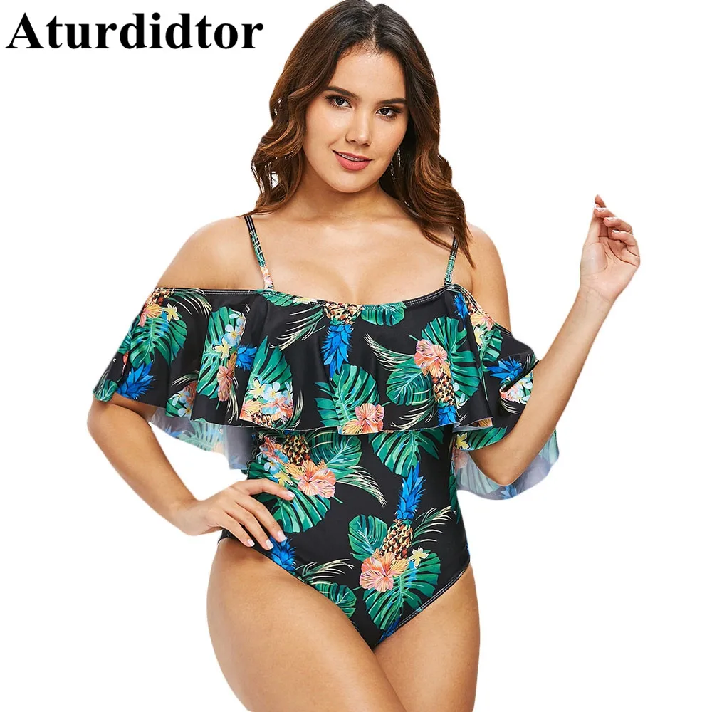 One Piece Slip Fruit Print Pineapple Swimsuit With Ruffles Bikini Green Strip Bathers One Piece