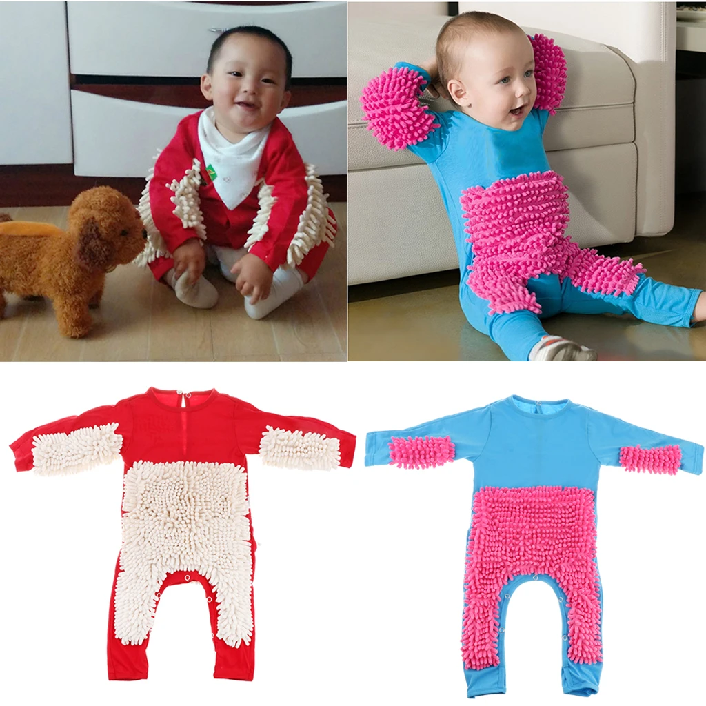 Baby Mop Romper Newborn Clothes Crawling Jumpsuit Infant Cleaning Mop Suit Cleaning Mop Suit Costume Bodysuit