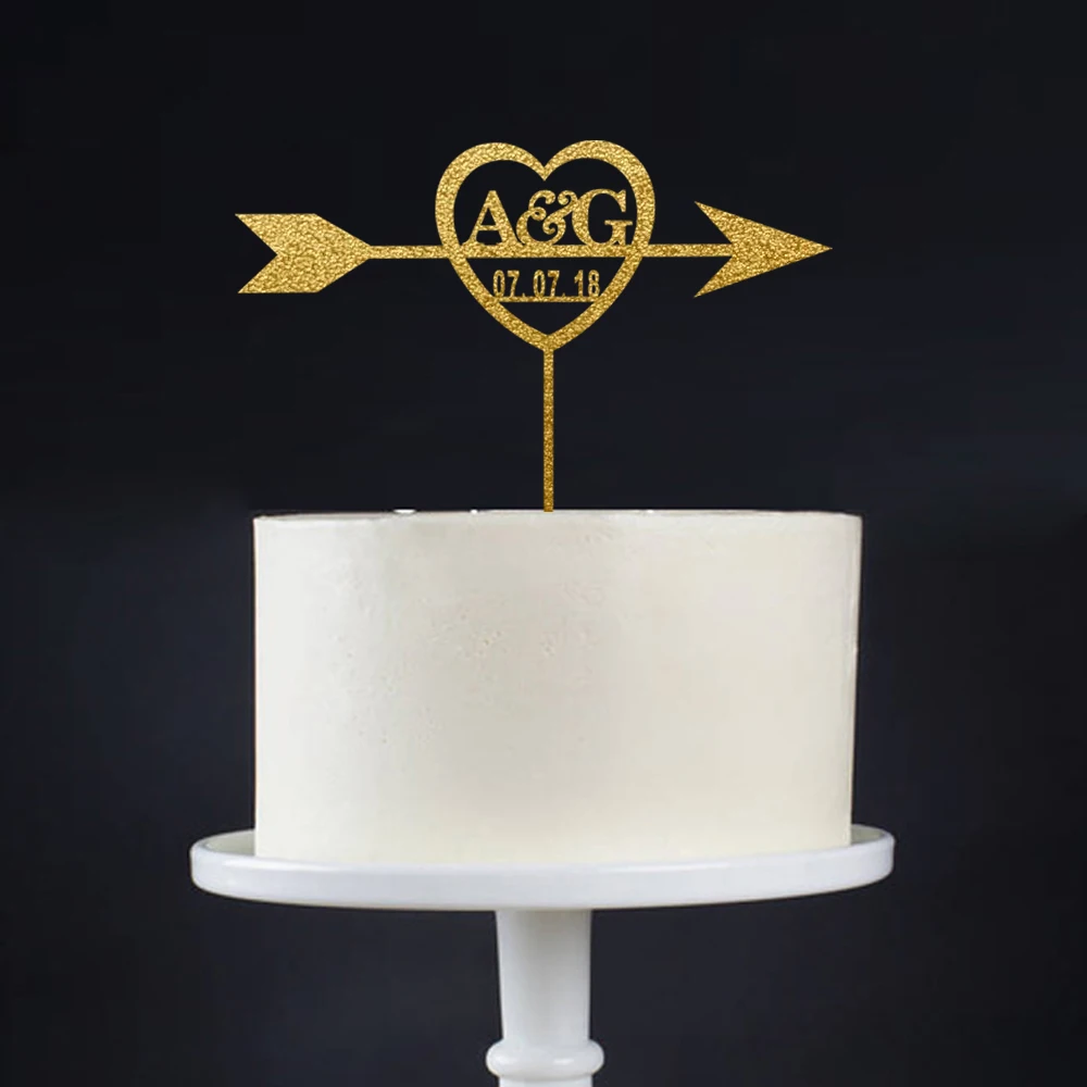 

Free Shipping custom Last name Initials Cake Topper Personalized Acrylic wood Wedding Personalized Rustic Arrow Cake Topper