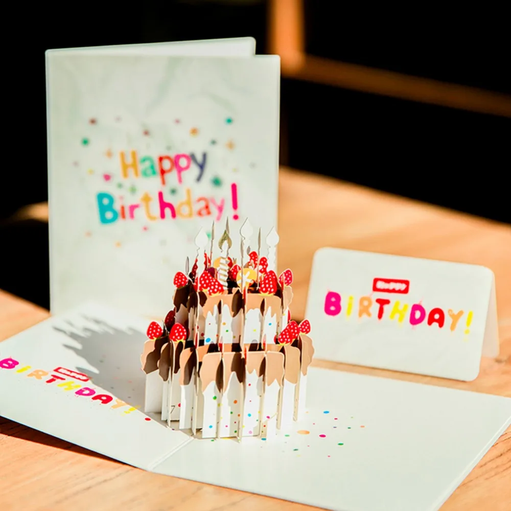  3D Colourful printing pop up Happy Birthday gifts greeting cards Invitation card laser cut envelope - 32851515357