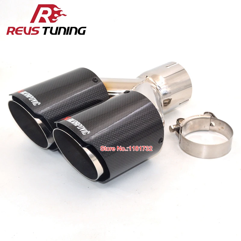 Universal Gloss Real Carbon Fiber Vehicle Exhaust Muffler Tip 60mm Inlet For BMW