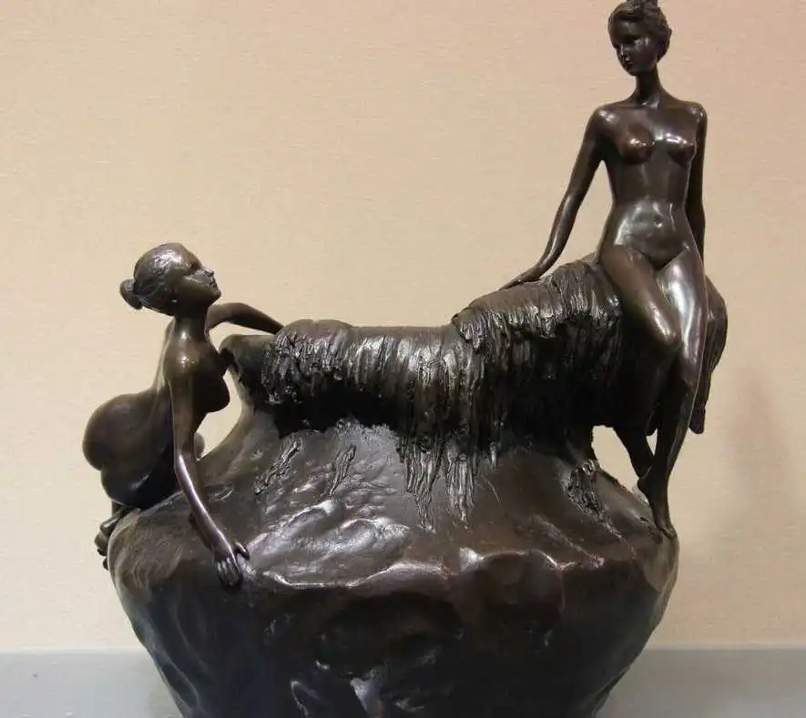

Western Art Pure Copper Bronze Girl Jar Pot Tank Crock Artwork Sculpture Statue