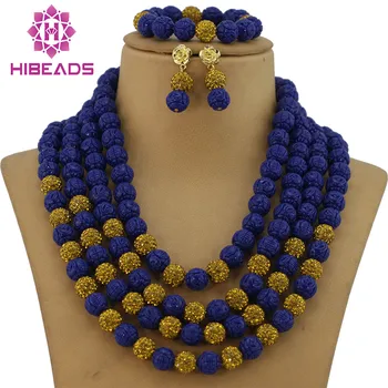 

Amazing Navy Blue Nigerian Wedding Coral Beads Jewelry Set Handmade Carved Coral Bridal Jewelry Set 2017 Free Shipping CNR006