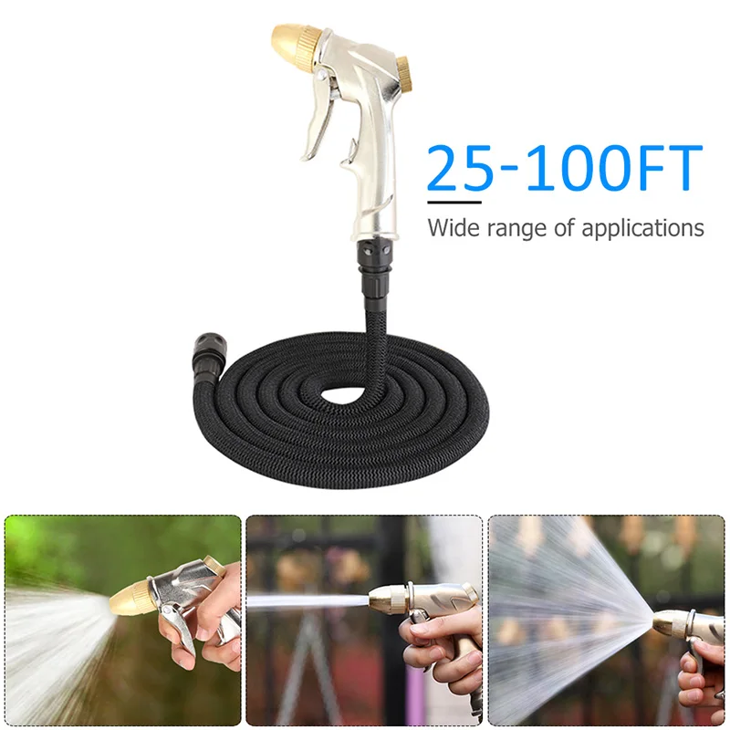 

25FT-100FT Garden Hose Metal High Pressure Spray Gun with Expandable Hose For Car Washing Cleaning Lawn Garden Watering